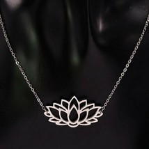 Lotus Flower Necklace Silver Stainless Steel Spiritual Nelumbo Pendant Chain - £14.13 GBP