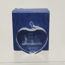 Crystal Glass Paperweight  I Love NY Twin Towers Statue Liberty Apple Shape - £9.45 GBP