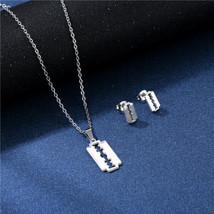 Titanium Razor Blade Jewellery Set - Necklace and both stud earrings - £9.55 GBP