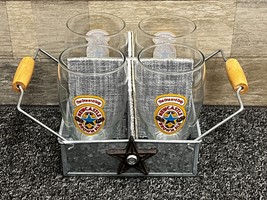 Newcastle Brown Ale Schooner Pint Beer Glass ~ Set of 4 in Metal Holder/Carrier - £23.19 GBP
