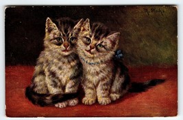 Two Cats Pose Green Eyed Silver Brown Kittens M Stocks Vintage Antique U... - £11.14 GBP