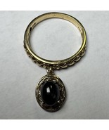 STS Sterling Silver 925 Vermeil Gold Obsidian Silver Sheen Dangle Ring S... - $738.71 MXN