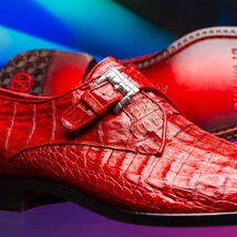 genuine caiman crocodile dress Shoes monk strap Rovigo Red image 11