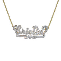 0.08 Carat Diamond &#39;Cristin&#39; Nameplate Pendant 14K Two Tone Gold - £260.98 GBP