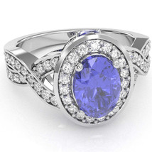 Three Stone Tanzanite Diamond Peekaboo Halo Engagement Ring In 14k White Gold - £786.87 GBP