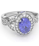 Three Stone Tanzanite Diamond Peekaboo Halo Engagement Ring In 14k White... - £780.27 GBP