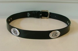 Black Aggie Belt with Oval Silver Metal ATM Logo Pieces Applied to Belt Size 32 - £15.65 GBP