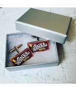 Unique WONKA BAR CUFFLINKS handmade CANDY MAN CAN funky CHOCOLATE groom ... - €15,37 EUR