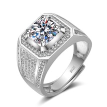 Fashion Men Big Ring Fashion Sliver Plated Full CZ Zircon Engagement Rings Adjus - £10.41 GBP