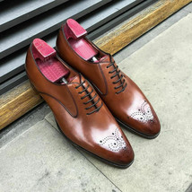 Handmade Men Brown color brogue shoes, Men Oxford formal shoes, Men dres... - $167.30+