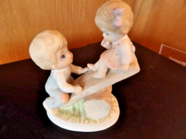 Homco #1406 Porcelain Figurine Girl &amp; Boy on a Teeter Totter See Saw - E... - £4.29 GBP