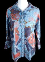 Gretchen Scott Blouse Button Up Size M Ditto Imari Print 3/4 Sleeve - £37.19 GBP