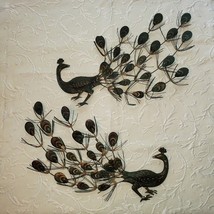 Vtg Peacock Wall Hanging Art Metal Pair Faux Copper Mid Century 1970s Ho... - $656.32 MXN