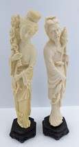Norleans Chinoiseries Figurines Asian Fisherman &amp; Lady with Flowers Resin Italy - £42.47 GBP