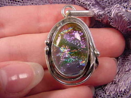 (#D-99-J) Dichroic Fused Glass Pendant Silver Purple Green Pink - £49.32 GBP