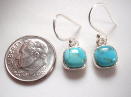 Small Turquoise 925 Sterling Silver Dangle Earrings Square with Soft Corners - £9.34 GBP
