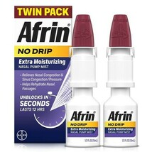 DAMAGE BOX Afrin No Drip Extra Moisturizing *1/2026*Nasal Mist Twin Pack, - $12.74