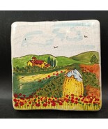 Vintage 4&quot; Terracotta Tile Trivet  Portugal, Italy Landscape Signed &quot;BP&quot;... - $448.92 MXN