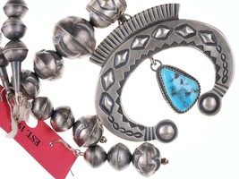 Mary Cayatineto Navajo Sterling Silver Naja with turquoise and Beaded Necklace a - £328.95 GBP