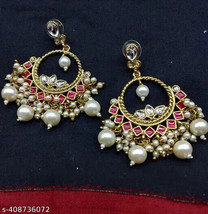 Indian Kundan Earrings Chandbali Gold Plated Traditional Bollywood Jewelry Set r - £2.31 GBP