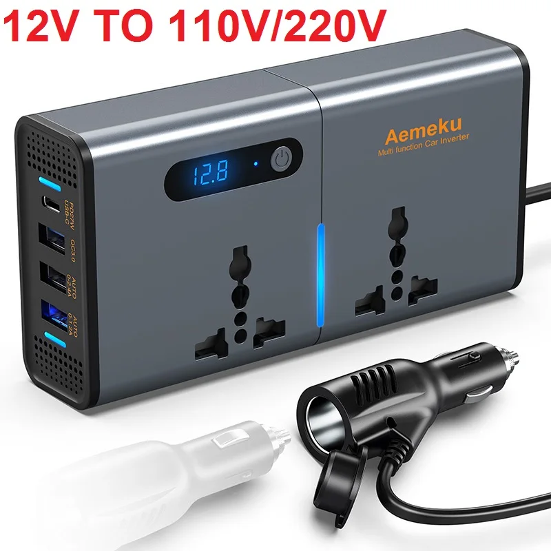 Auto Inverter DC 12V to AC 110V 220V Car Converter Type-C USB Fast Charging - £37.21 GBP