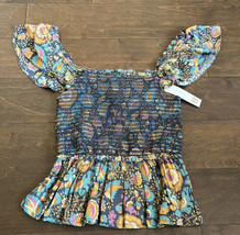 NWT $165 House of Harlow Love the Label Smocked Ruffle Tank Top Anthropologie S - £31.62 GBP
