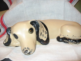 Chalkware Doorstop Laying Dachshund-Mid Century-Hand painted-Unbranded - $29.00