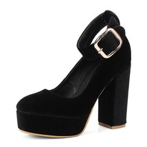 Elegant Velvet High Heels Shoes Female Sexy Ankle Straps Black Blue Women&#39;s Heel - £57.72 GBP