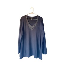 Adrienne Vittadini Black Studded V-Neck Sweater Plus Size 2X Long Sleeve... - $512.39 MXN
