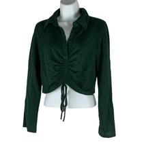 Zara Women&#39;s Green Cinched Long Sleeved Crop Top Size Medium - £20.59 GBP