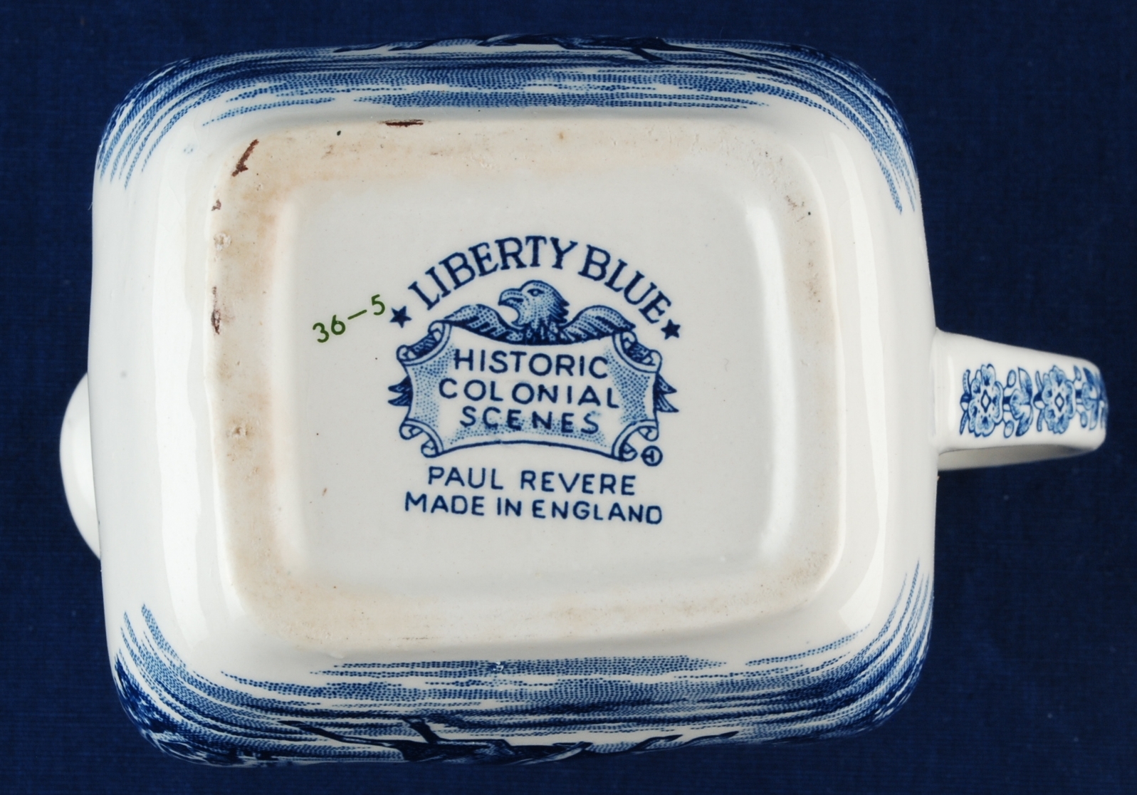 Staffordshire Liberty Blue 8-oz Creamer Paul Revere Historic Colonial Scenes  Item image 6