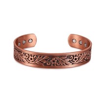 Vinterly Magnetic Bracelet Copper Flower Leaf Cuff Adjustable Bangles Femme Heal - £17.93 GBP