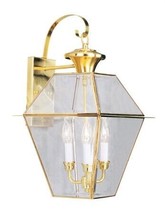 Livex 2381-02 3 Light Outdoor Wall Lantern in Polished Brass - £363.96 GBP