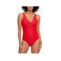 LRL Ralph Lauren Red Over the Shoulder One Piece Swimsuit Size 12 Underw... - $64.30