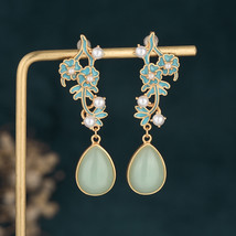 Imitation Jade Flower Branch Vintage Earrings - £15.12 GBP