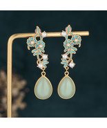 Imitation Jade Flower Branch Vintage Earrings - $26.02 CAD