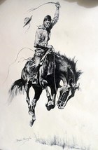 Running Bucker signed Frederic Remington cowboy on a bronco unframed 13X17" - $162.72 CAD