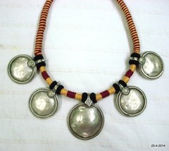 vintage antique old silver necklace choker pendant tribal belly dance disk - $265.32