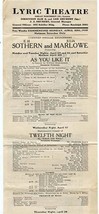 Lyric Theatre New York 1910 Flyer 5 Shakespeare Plays E H Sothern Julia ... - £30.14 GBP