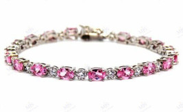 Wedding Gift 4CT Oval Cut Lab-Created Pink Sapphire Tennis Bracelet - 925 Silver - £146.75 GBP