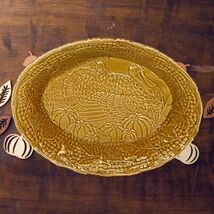 Hallmark Oval Embossed Mustard Color Turkey Pumpkins Scalloped Serving Bowl - $35.87