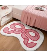 1pc Fluffy Bath Rug, Extra Soft Absorbent Bathroom Mat with Pink Bow Design - $18.00
