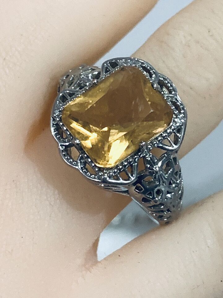 3 Carat Citrine Antique Art Deco .925 Sterling Silver Filigree Ring Size... - $49.13