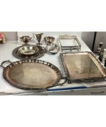 Lot Of 10 Silver Plated Platters, Bowls, Sugar/Creamer And Spoon - $911.17 MXN