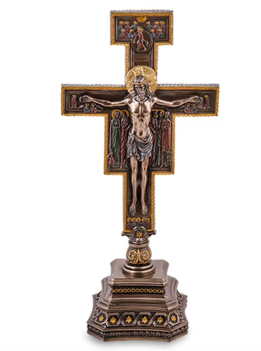 Crucifix of San Damiano Statue Figure Polystone Bronze Home Decor Gift Italy - $389.00