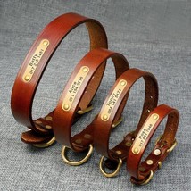 Personalized Genuine Leather Dog Collar With Stainless Steel Nameplate - £16.43 GBP+