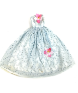 Vintage Barbie Doll Clothes Dress Lace Eyelet Gown Blue Pink Flower - £32.51 GBP