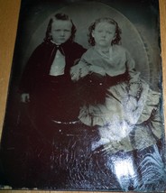 1800’s Tintype Photo Of Two Little Girls 4x5 - £7.12 GBP