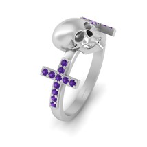 Holy Cross Punk Skull Gothic Ring 0.22CTTW Purple Diamond Skull Engagement Ring - £98.36 GBP