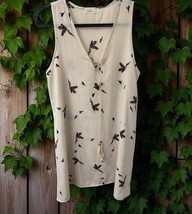 NWT Millibori Pink Blush Pheasant Bird Print Tunic Dress Sleeveless Size L - $25.73